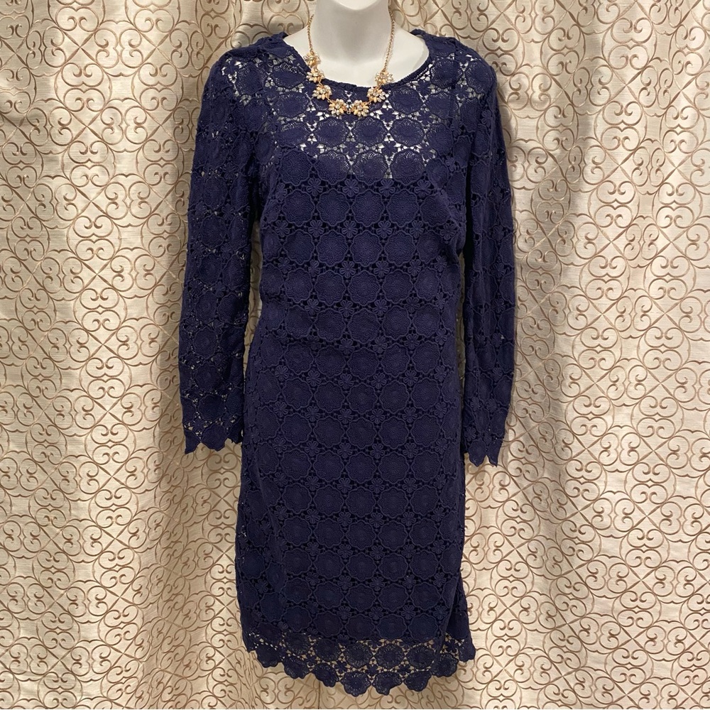 Boden! Beautiful crochet lace shift navy dress sz 8